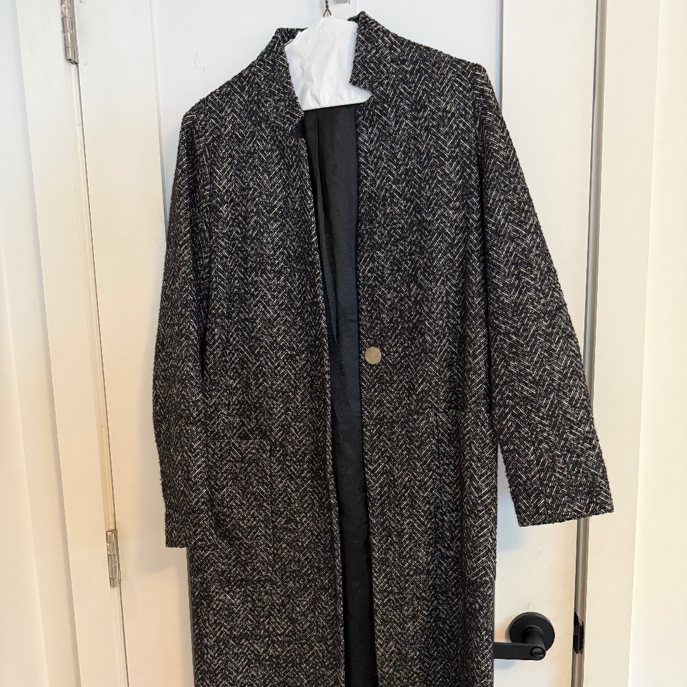 Zara Black and White Houndstooth Peacoat